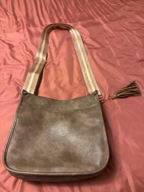 Nicole Metallic Gold Crossbody with Striped Shoulder Strap